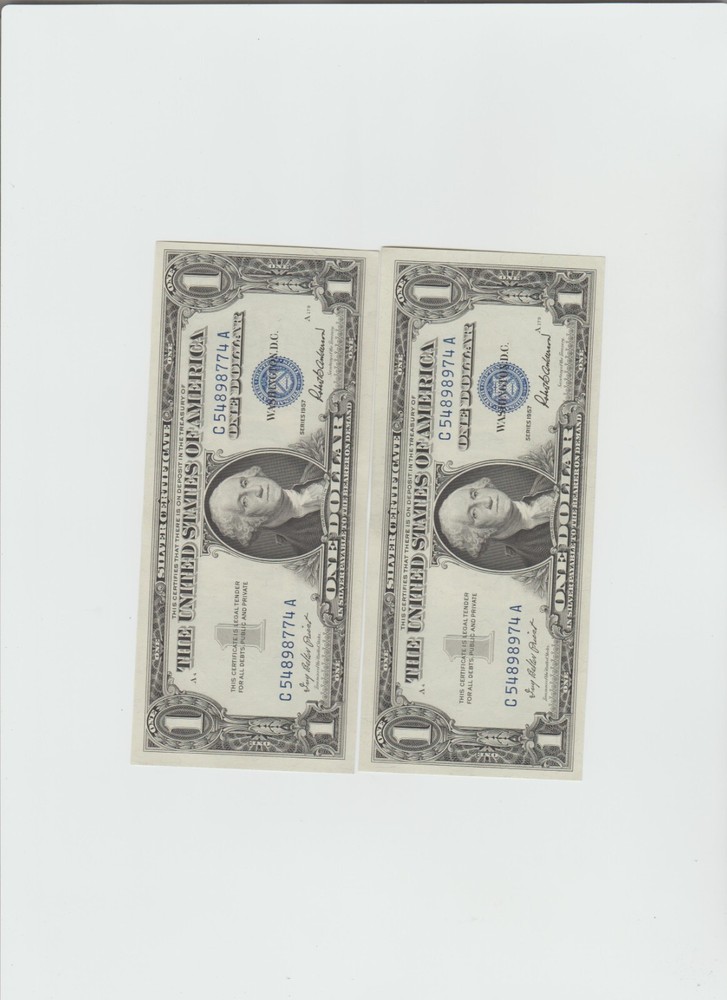2- 1957 Silver Certificates in uncirculated condition
