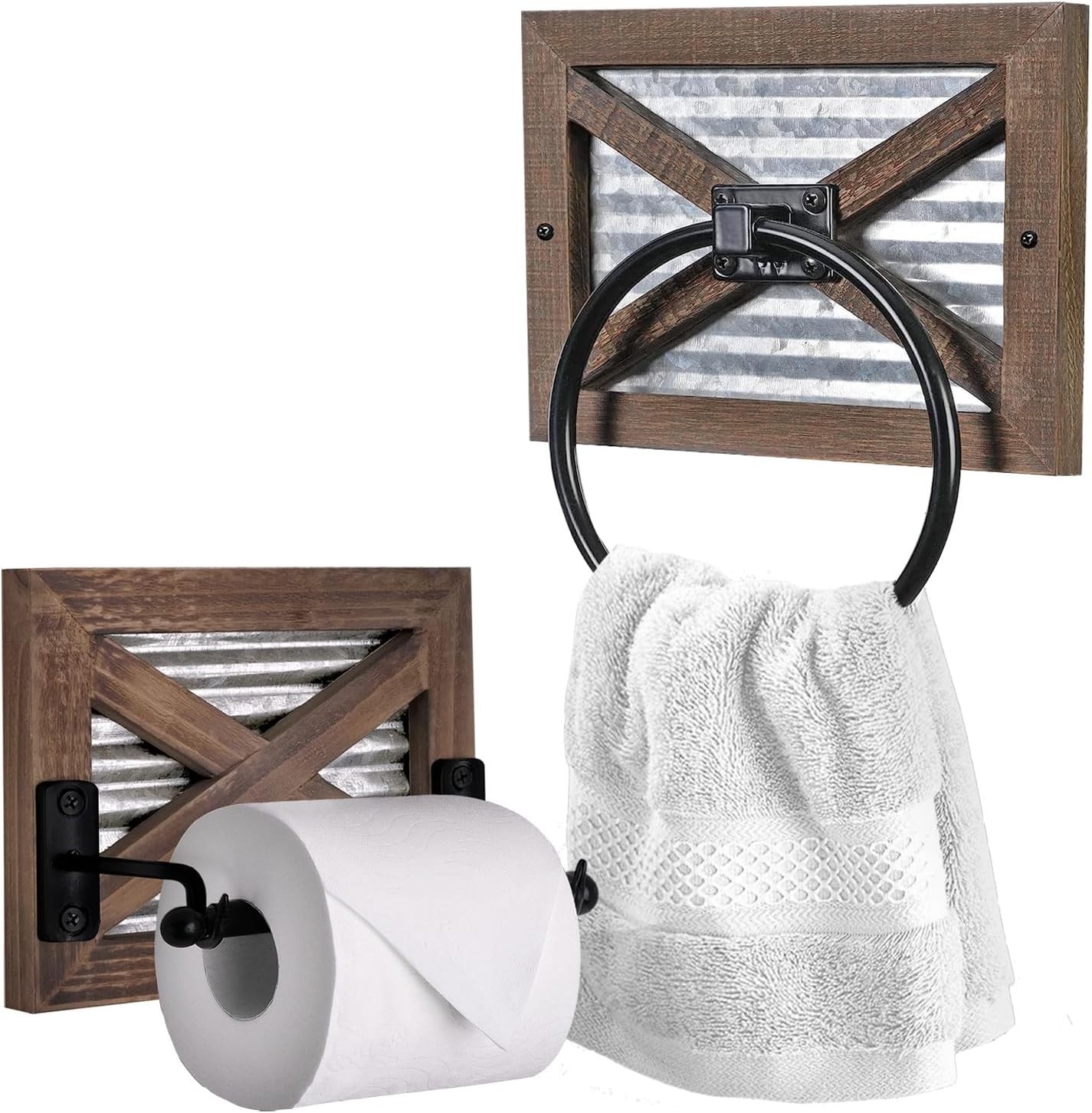 Autumn Alley Farmhouse Toilet Paper Holder and Rustic Towel Holder Set