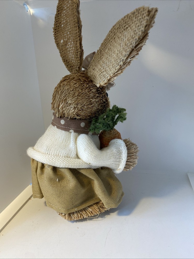 Straw Bunny Holding Carrot