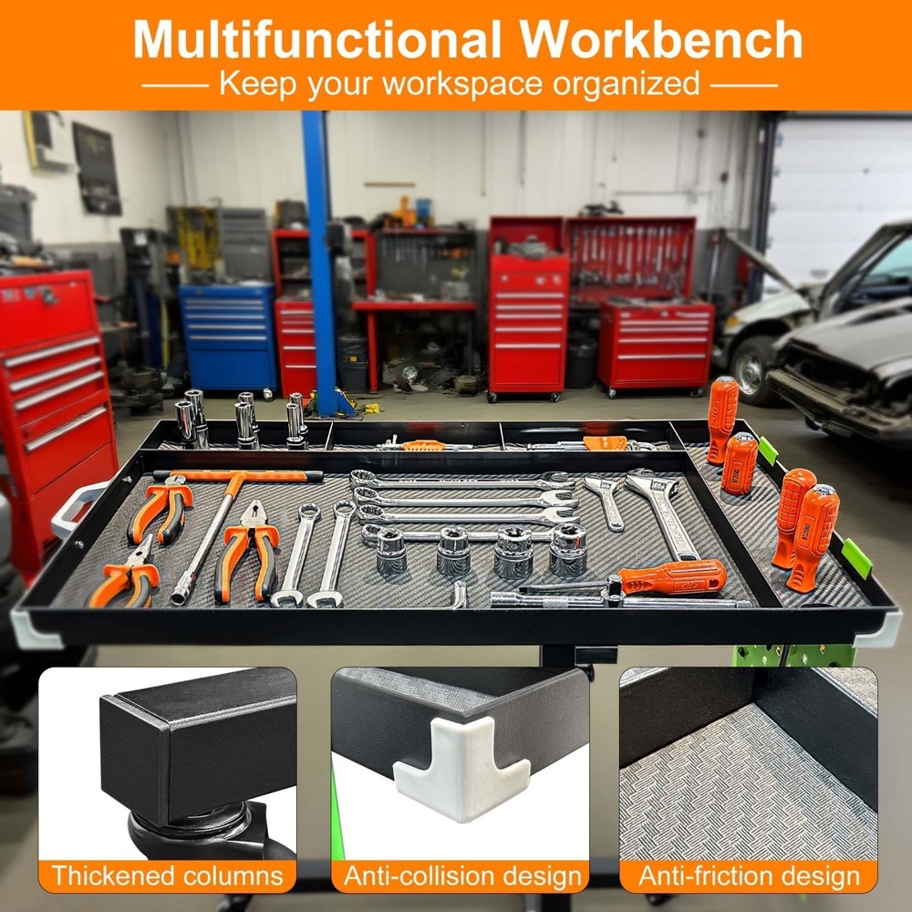 Adjustable Rolling Tool Tray Mobile Work Table with Wheels for Garage Mechanic