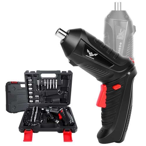 Power Screwdriver Cordless, Screwdriver Bits Set Rechargeable, 47PCS Black