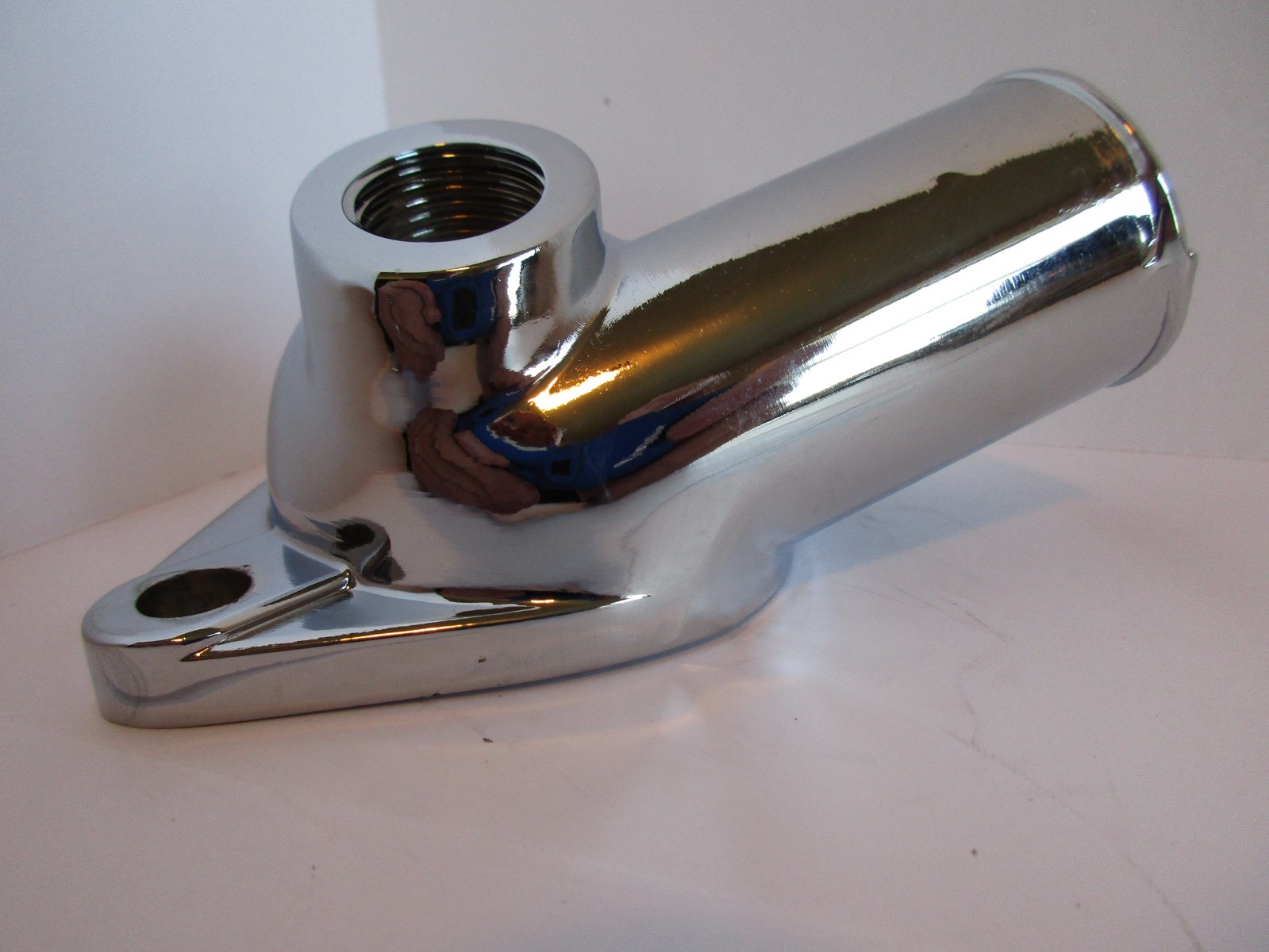 SBC BBC Chevy 15deg CHROME WATER NECK THERMOSTAT HOUSING WITH TEMP PORT #9468