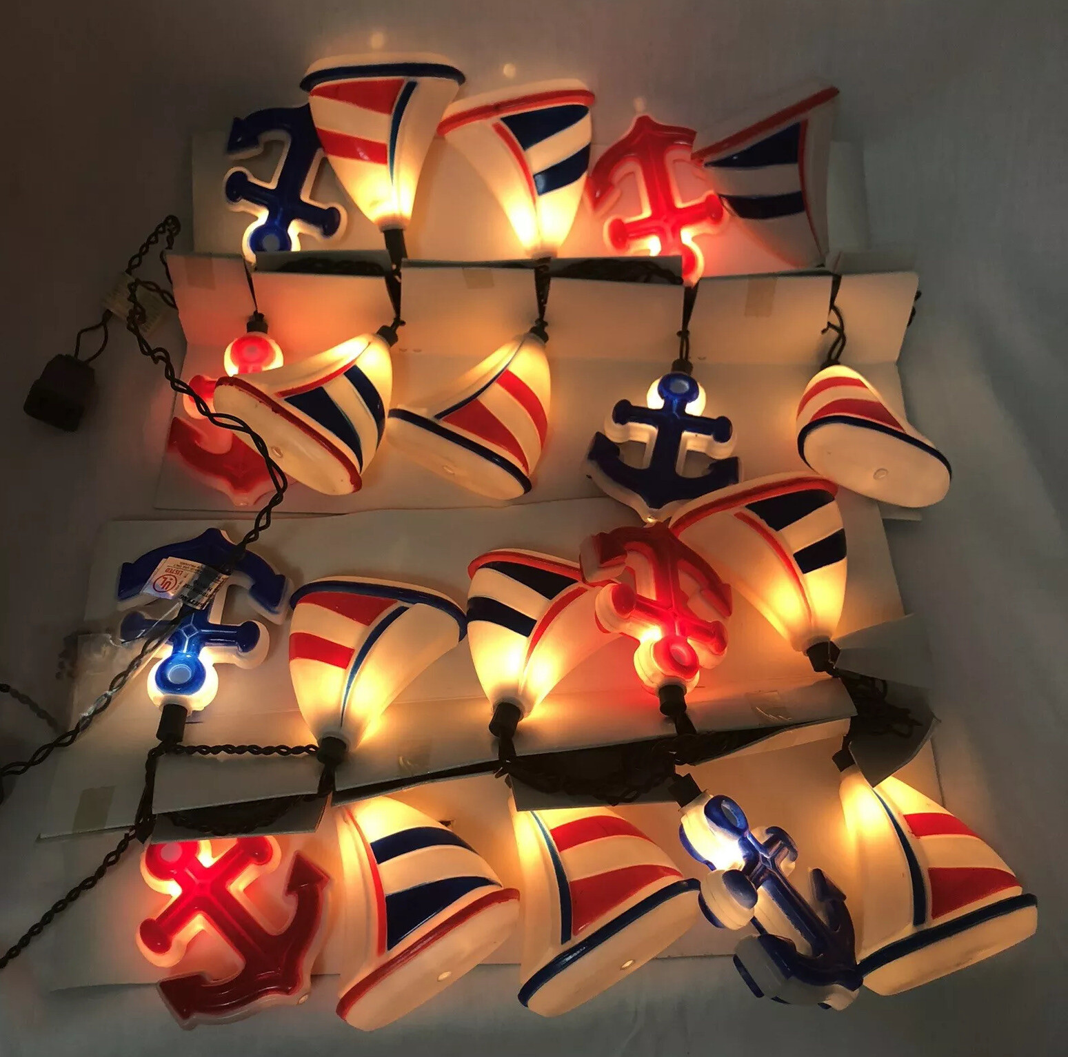 NOMA String Lights Sailboat Anchor 2 Sets Nautical Red Blue Camper RV Vintage