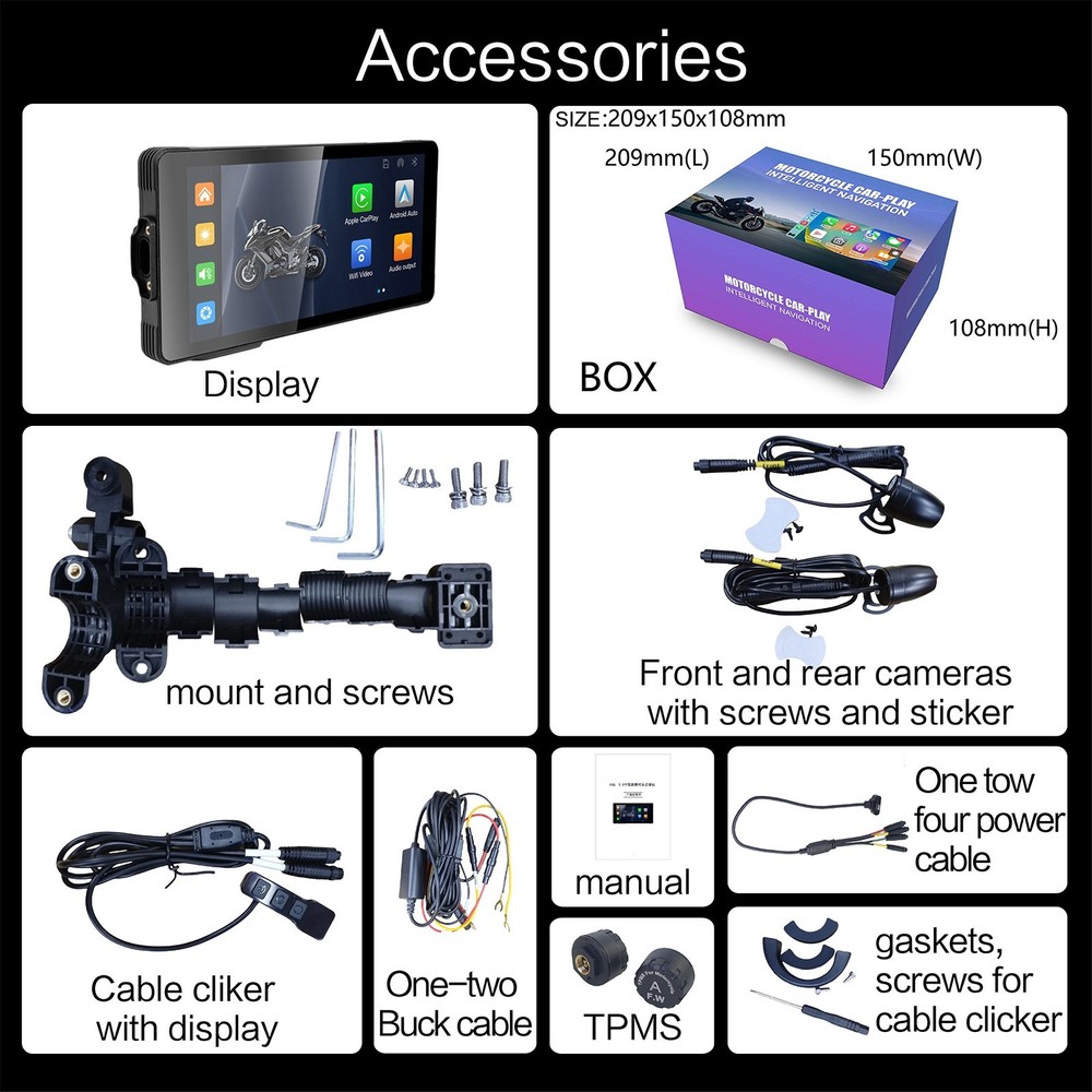 Motorcycle Dashboard 5.5" Touchscreen V4.0 Bluetooth Wireless CarPlay Android