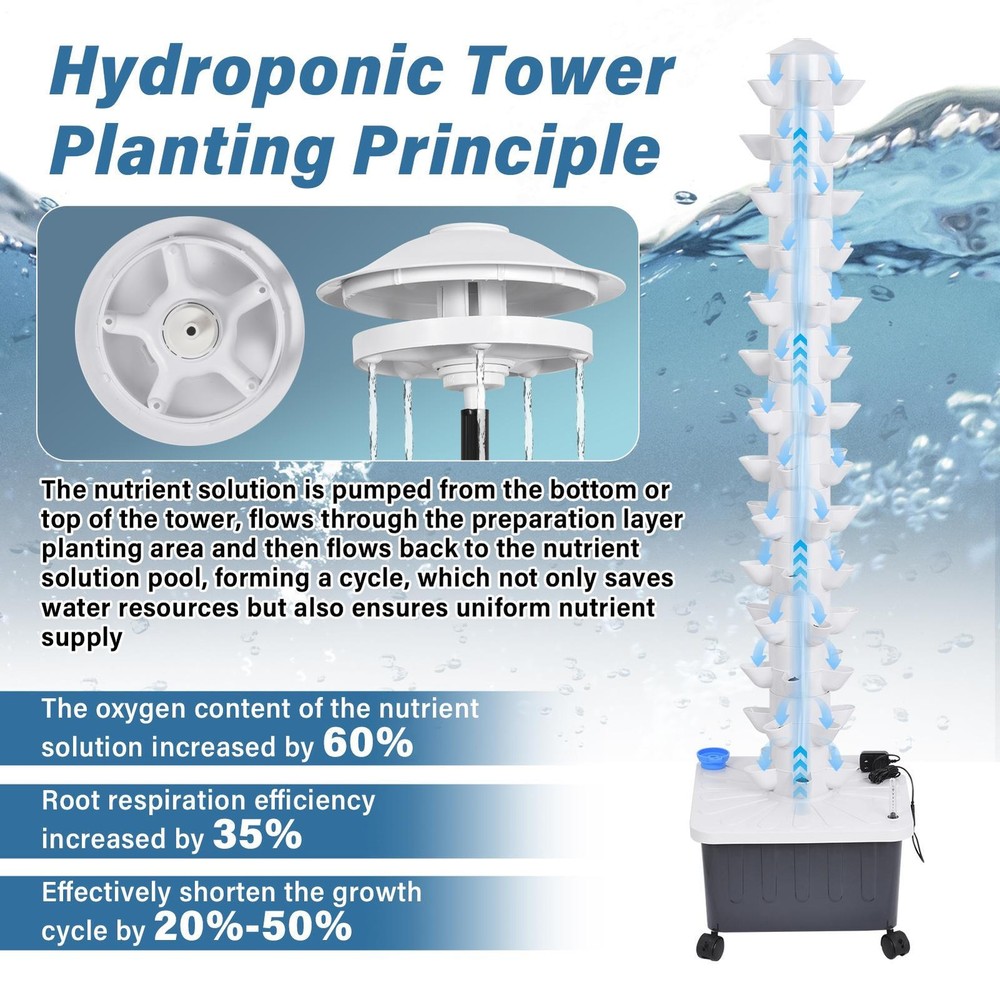 70 Pots Vertical Hydroponics Tower Set Hydroponic Growing System Garden Grow Kit