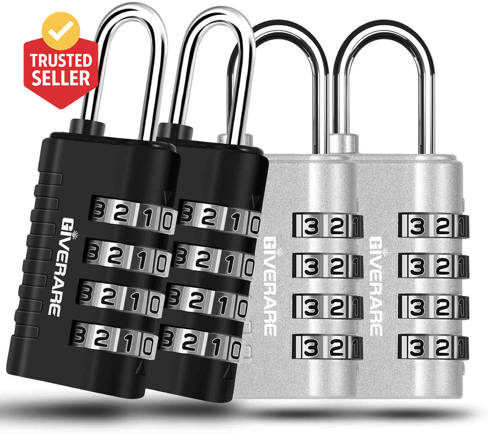 4 Pack Combination Lock, 4-Digit Padlock Keyless, Resettable Metal Luggage Locks