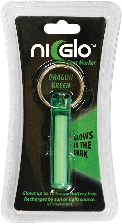 Ni-Glo Solar Gear Marker Dragon Green Recharges By Sun or Light Source Keychain