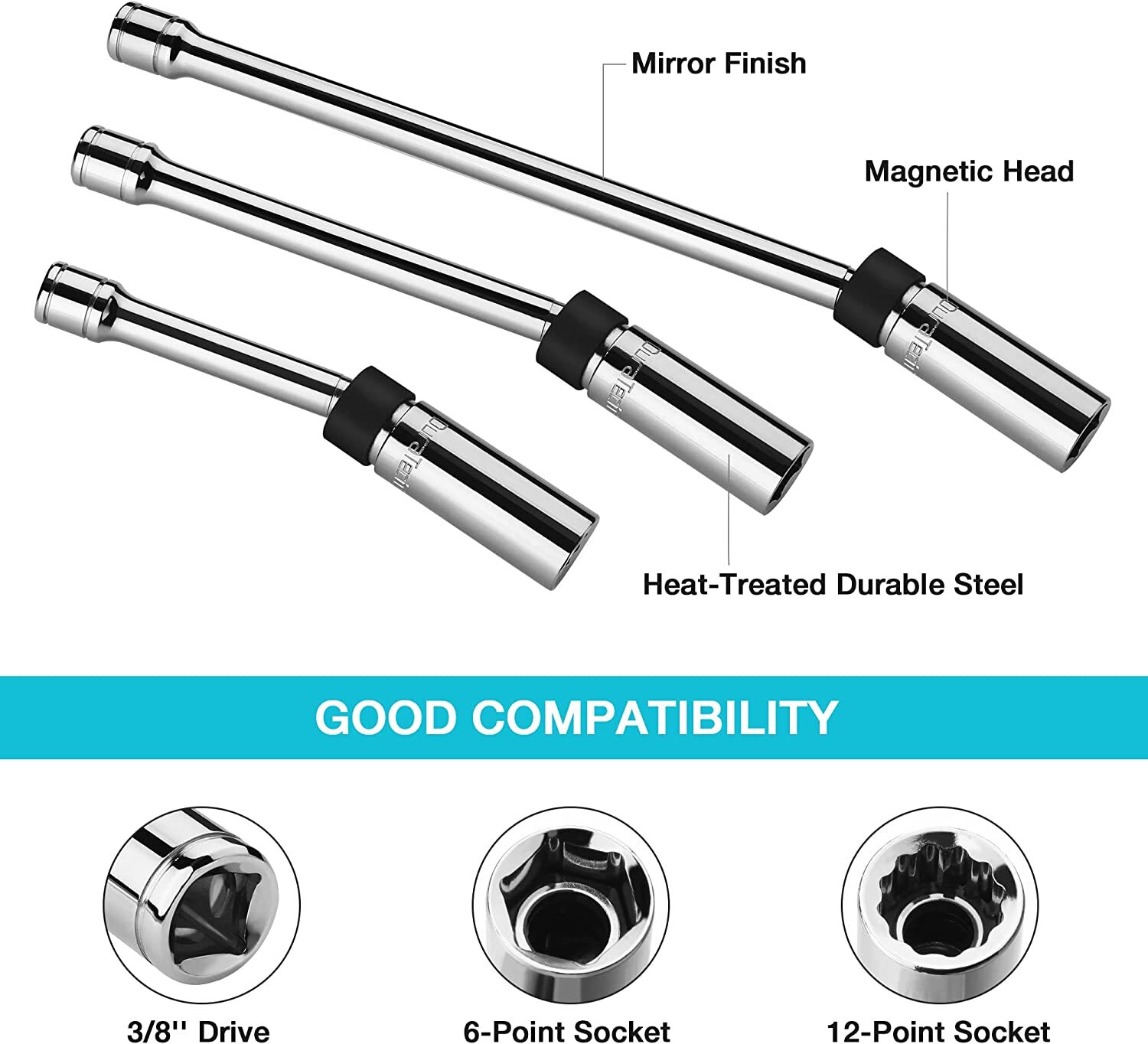 DURATECH 5 PC Magnetic Swivel Spark Plug Socket Set Magnetic Core Steel NEW