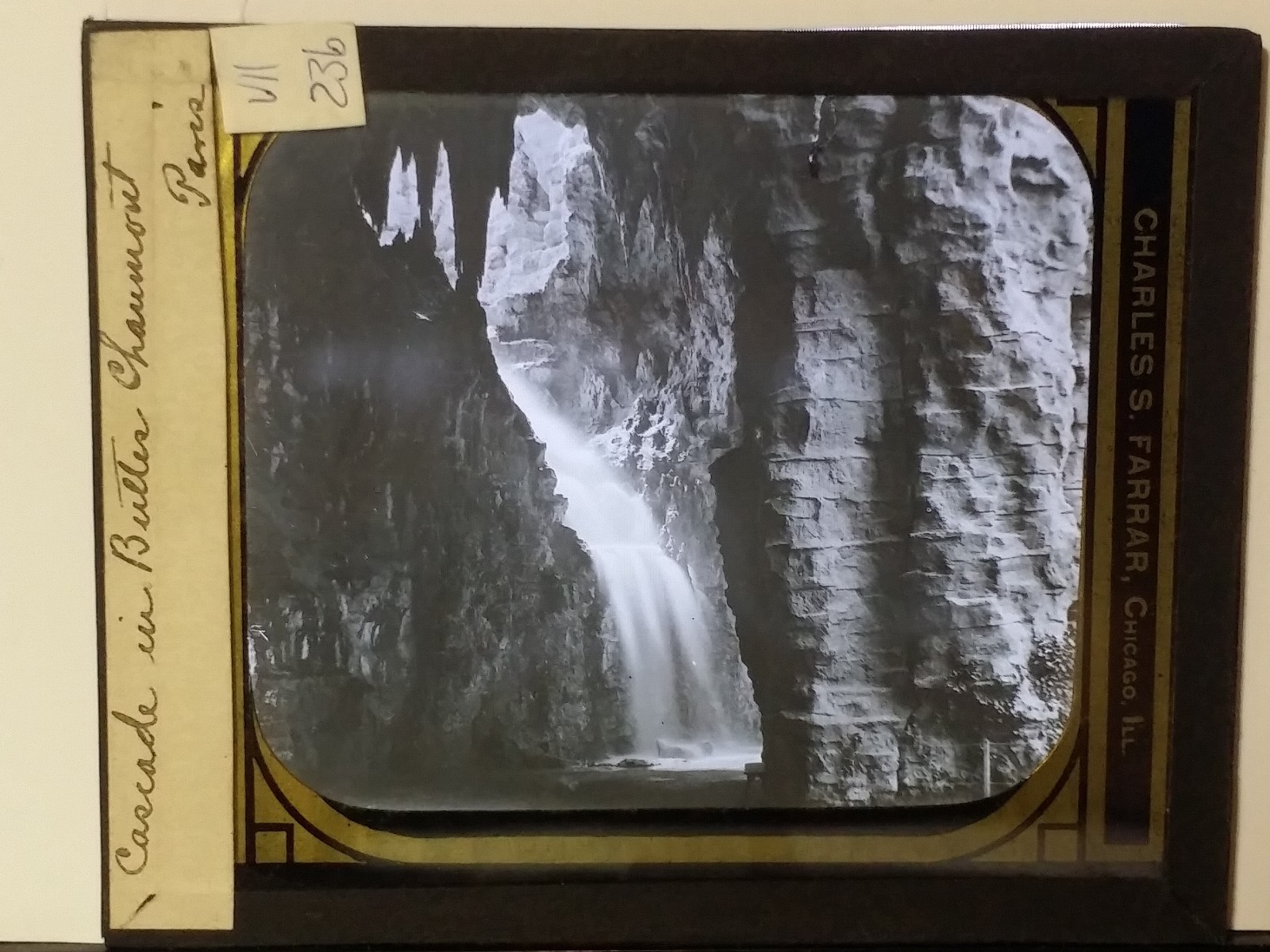 Cascade in Parc des Buttes Chaumont, Paris, France, Magic Lantern Glass Slide