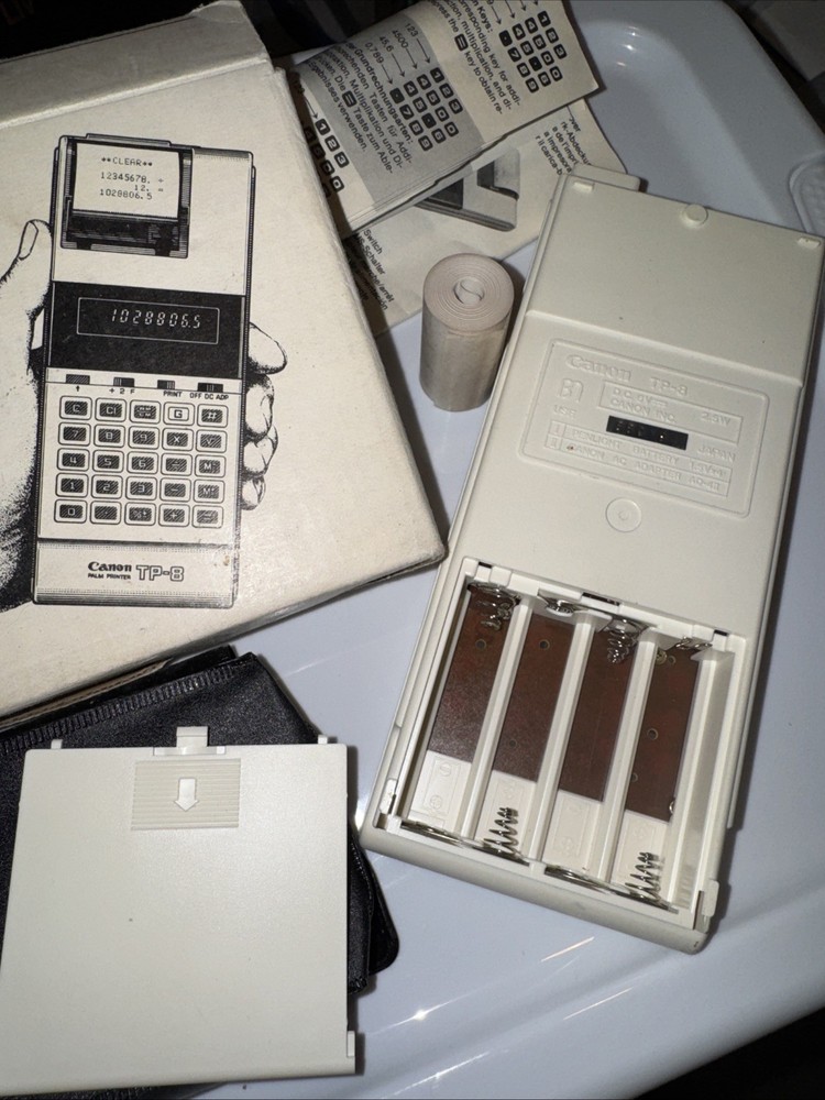 Vintage Canon TP-8 Pocket Printer Calculator Adding Machine Original Box, Clean!