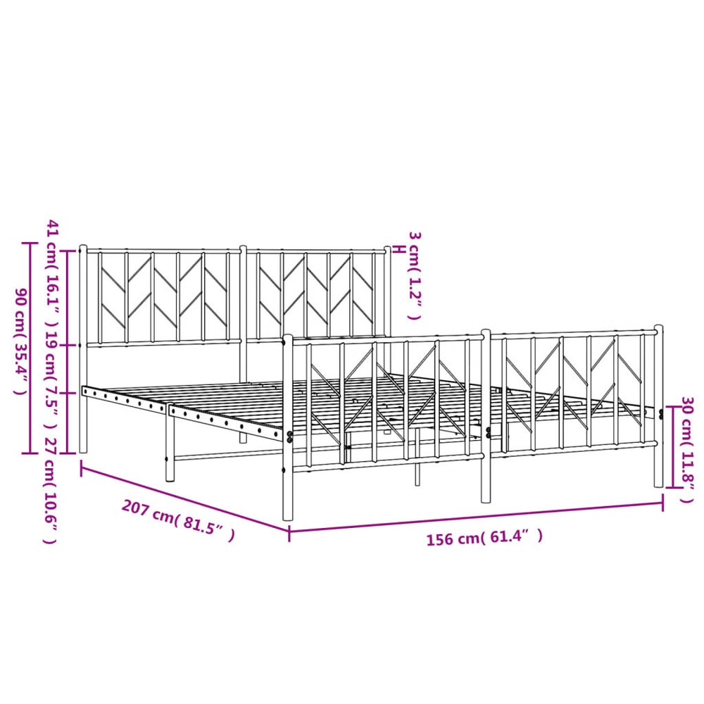 Bed Frame Black Powder-Coated Steel King Size Bed Frame