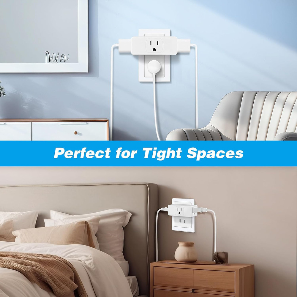 Multi Plug Wall Outlet 2pack, Multiple Outlet Splitter, 3-Plug Wall Adapter, Mul