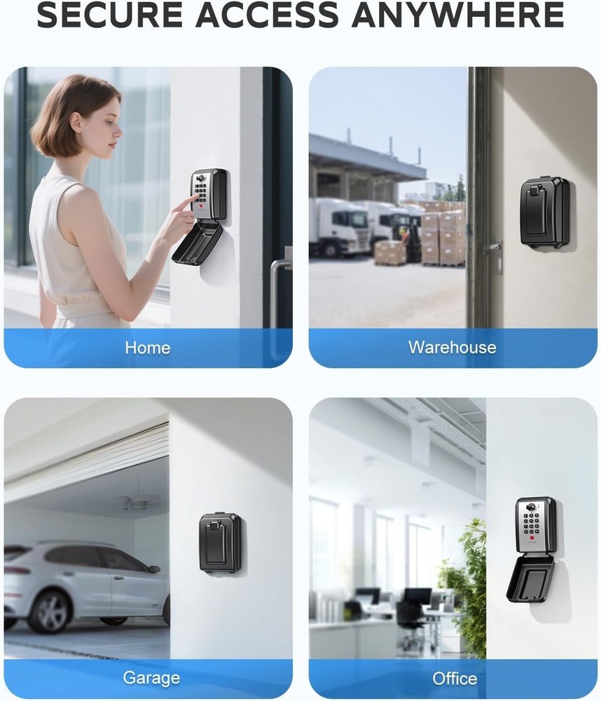 Wall-Mounted Key Lock Box, 12 Digit Combination Lock Box for Keys with Restta...