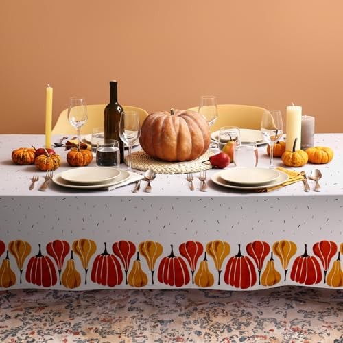 Thanksgiving Tablecloth, 2-Pack Disposable Table Cloths, Pumpkins Plastic