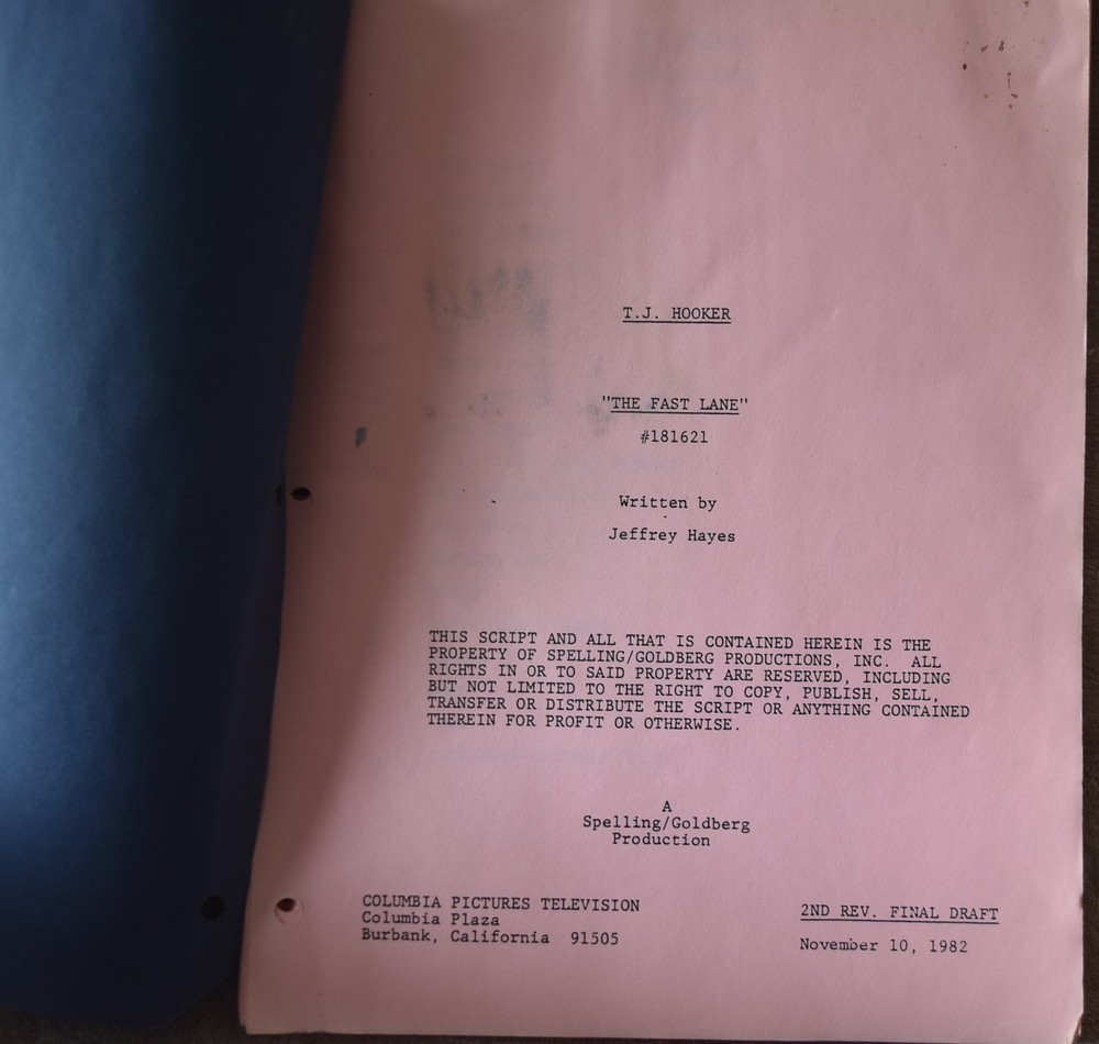 1982 T. J. Hooker "The Fast Lane" Original Final Draft Screenplay Script