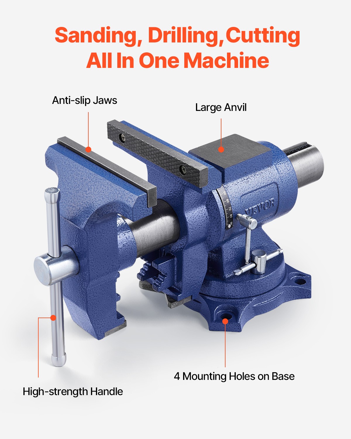 VEVOR 6-1/2" Multi-Purpose Bench Vise Heavy Duty Ductile Iron 360° Swivel Base