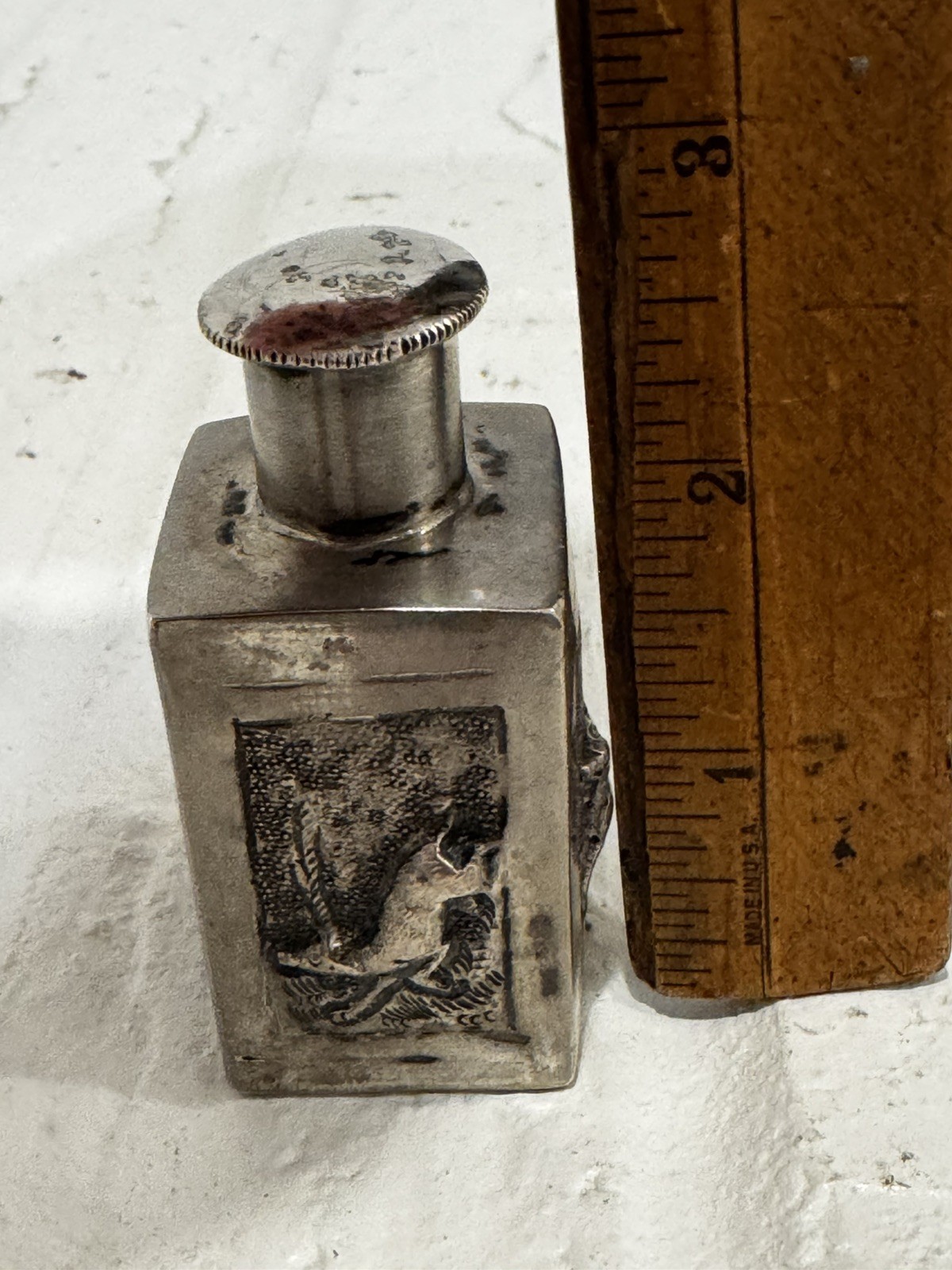 Silver Plate Tea Caddy with Animals no markings