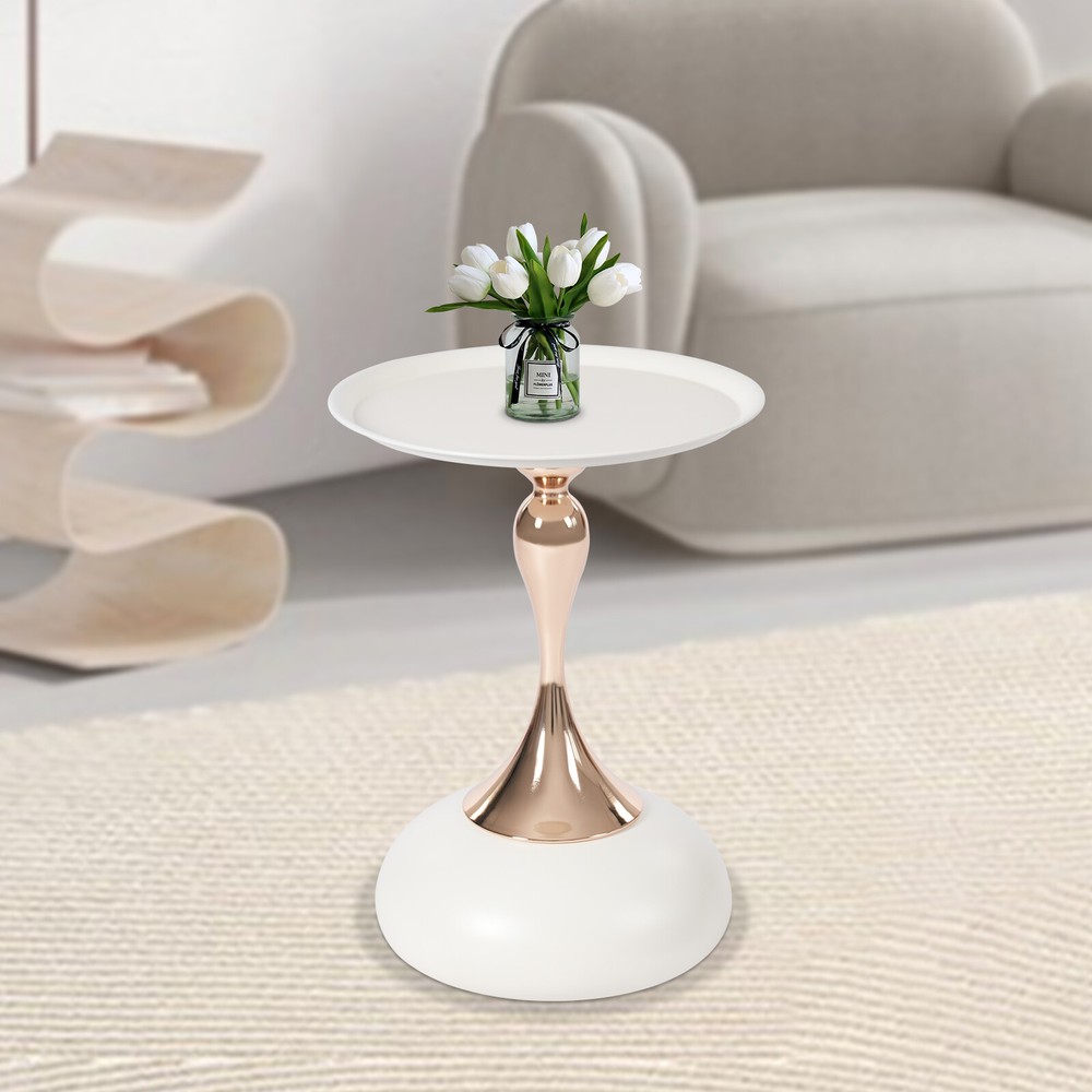 Modern Side Table Round End Table Bedside Table Metal Nightstand White Sofa Desk