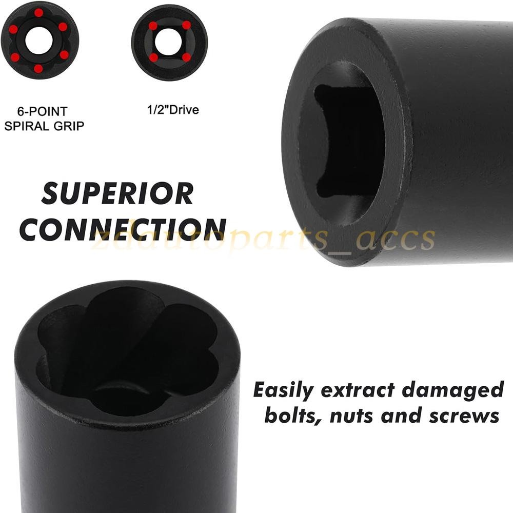 ABN Twist Socket Set Lug Nut Remover Extractor Tool- 5PC 1/2"Dr.Twist Socket Set