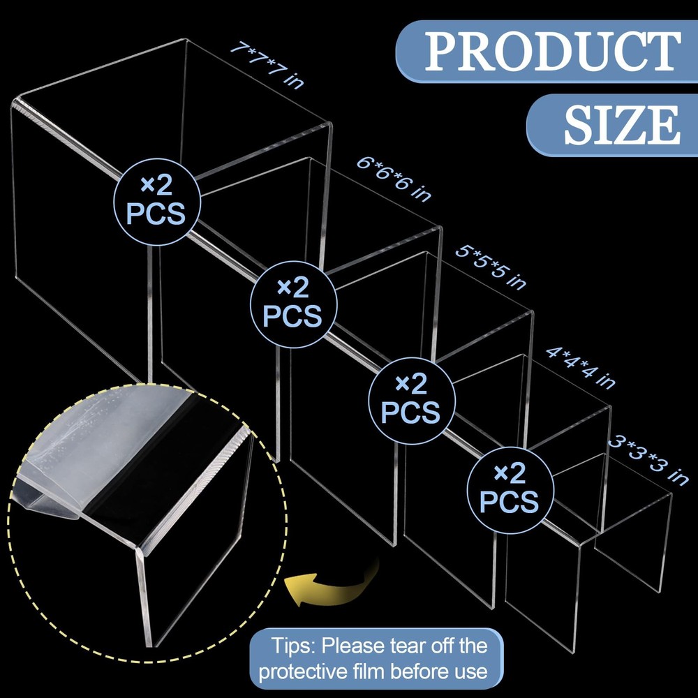 10 Pcs Acrylic Display Risers, 2 Sets 5 Sizes Square Acrylic Risers Display S...