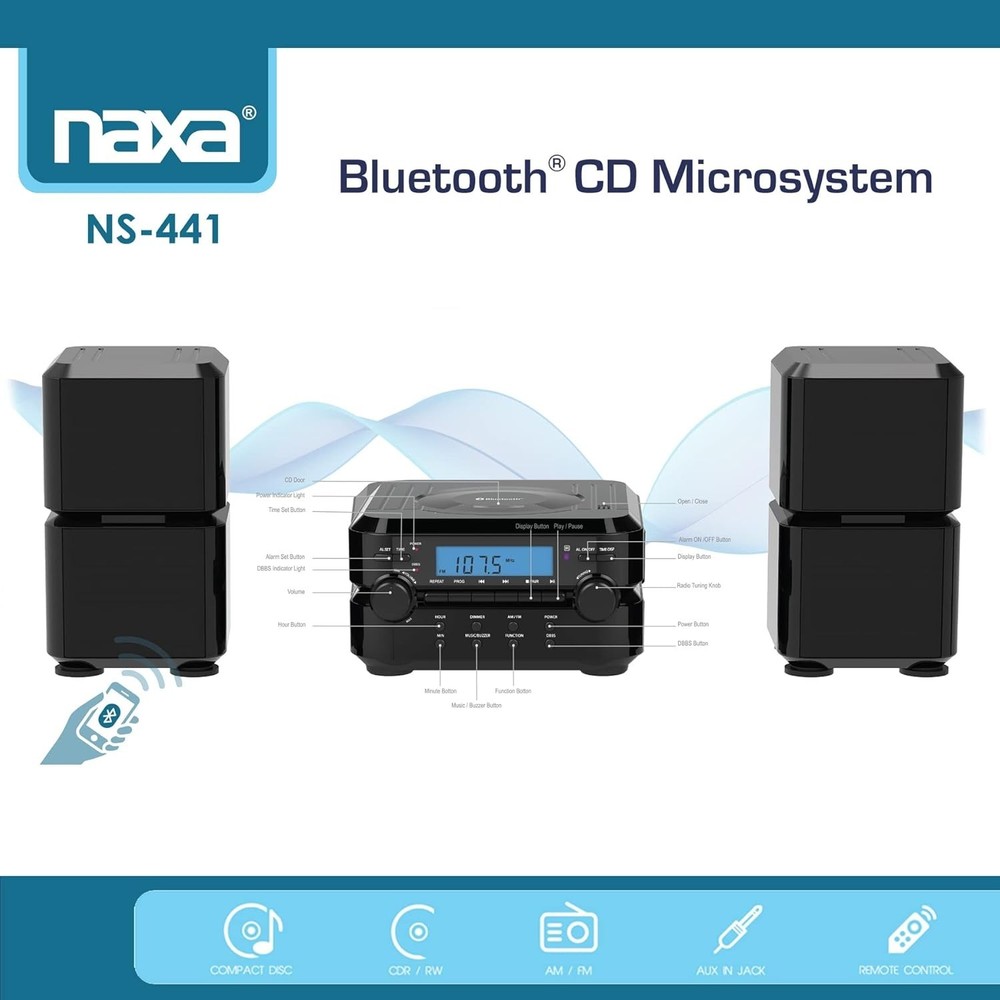 NAXA NS-441 Bluetooth CD AM/FM Stereo Microsystem