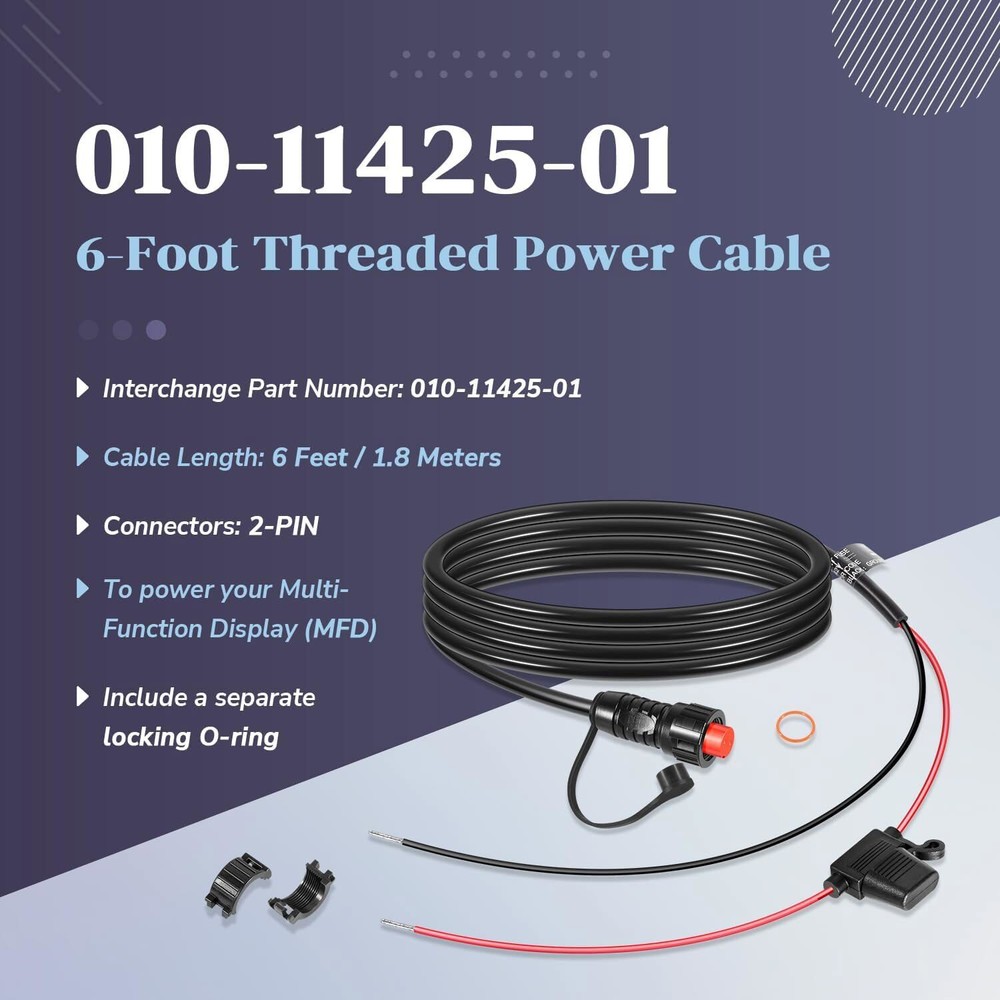 010-11425-01 Threaded Power Cable for Garmin GLS 10 Sonar Module, GPSMAP 6200
