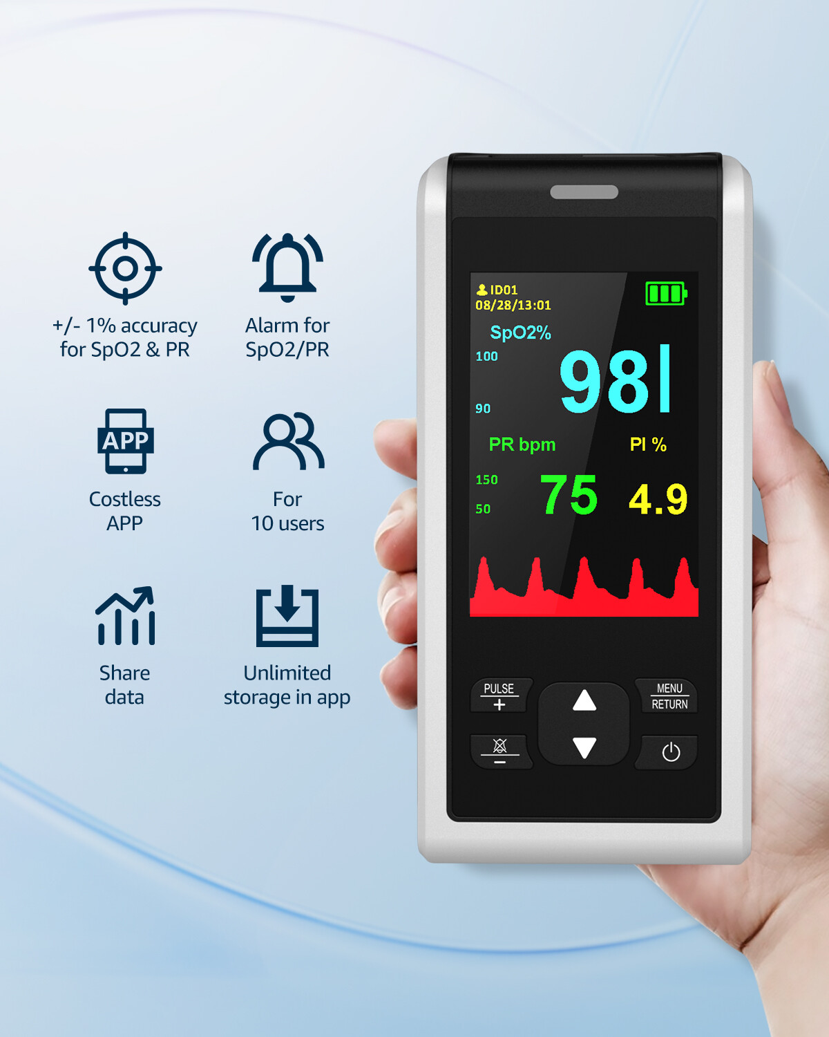 Handheld Pulse Oximeter Oxygen Monitor Heart Rate Monitor Fingertip FDA Approved
