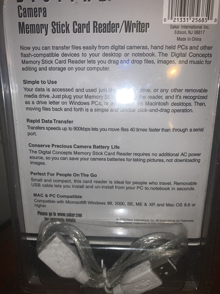 Digital Conepts CR30 Camera Memory Stick Card Reader / Writer USB