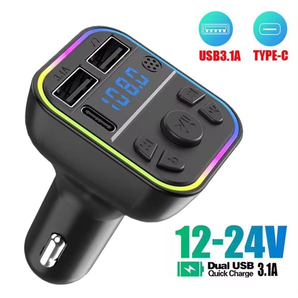BLUETOOTH CAR FM TRANSMITTER DUAL USB3.1A TYPEC FAST CHARGER HAND FREE G38
