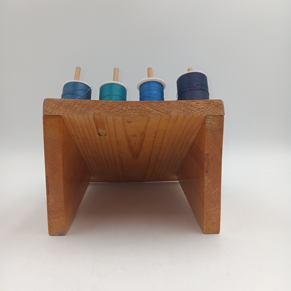 Vintage Wooden 20 Spool Handmade Thread Holder With Thread.