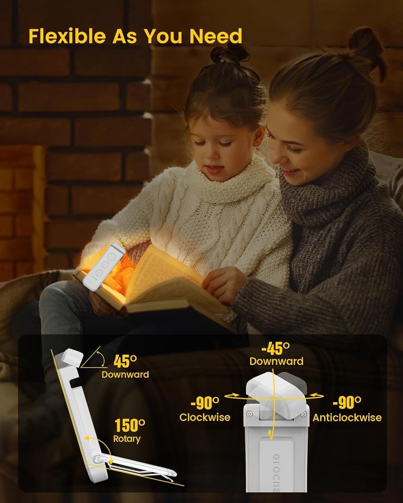 USB Rechargeable Book Light - 5 Brightness Settings & Lightweight Design