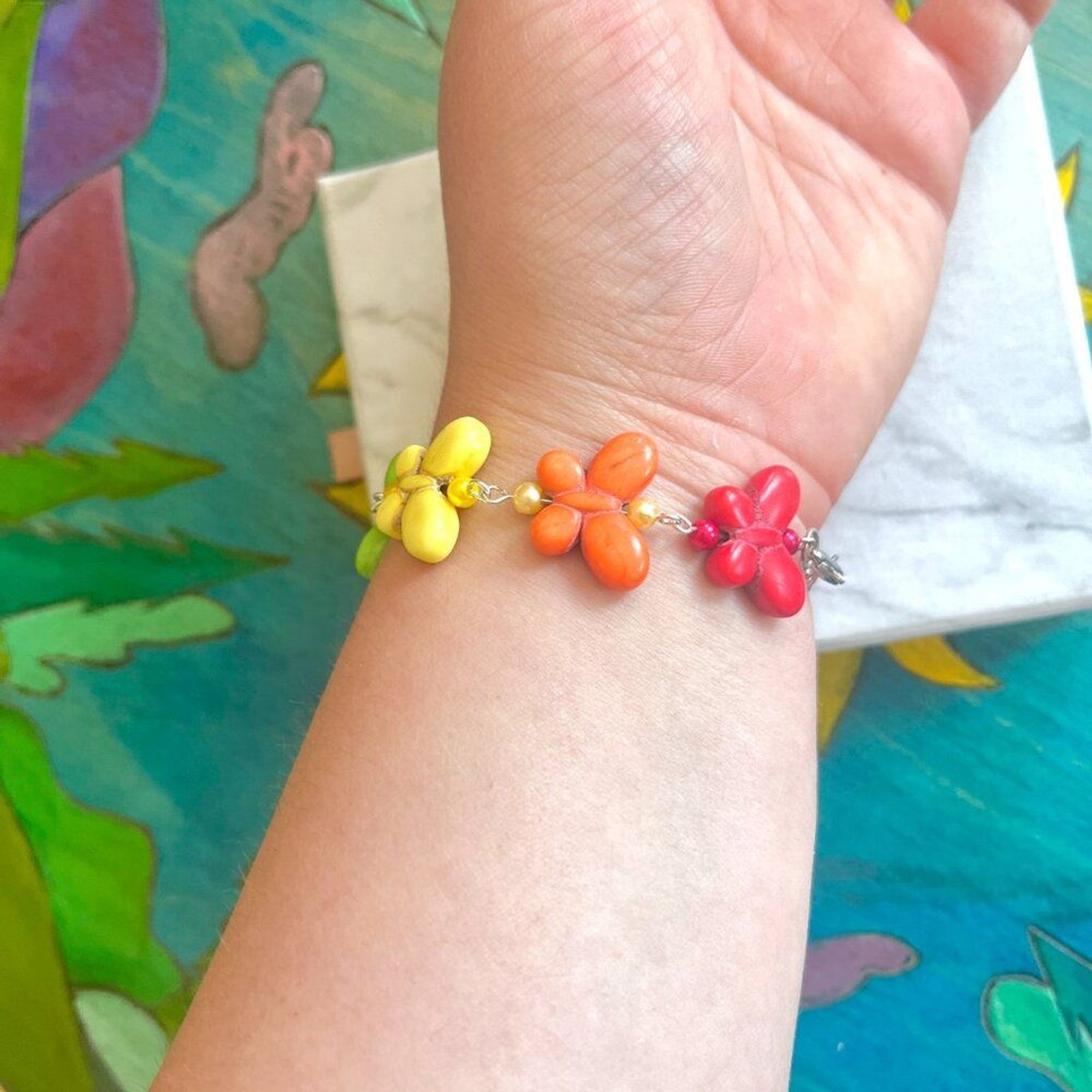Rainbow Butterfly Bead Chain Bracelet