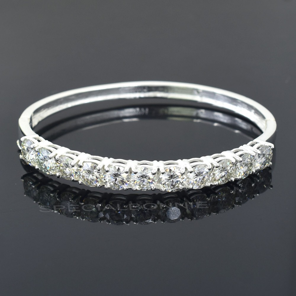 Gorgeous 13Ct White Diamonds Bangle Openable Bracelet 925 Silver-VIDEO