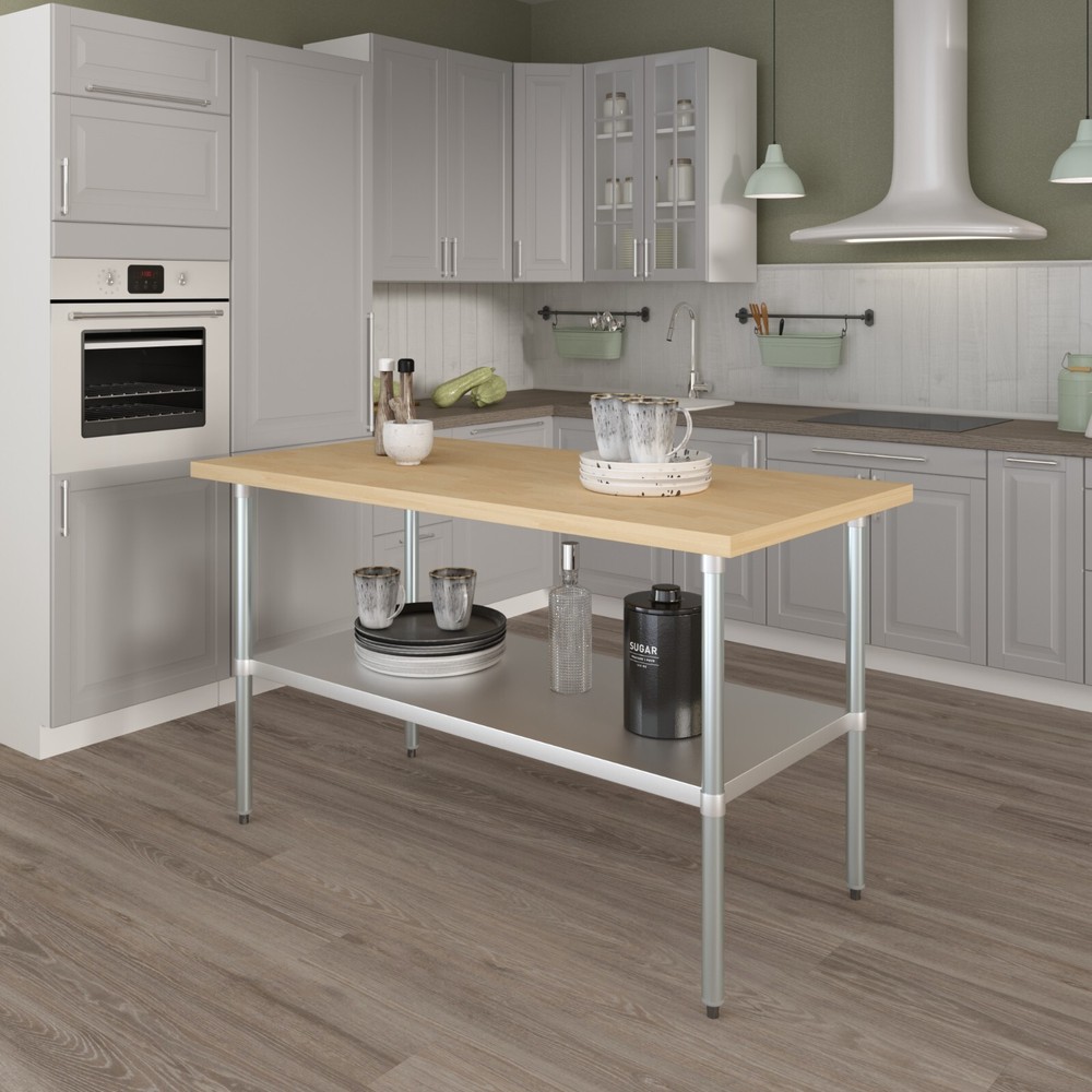 Heavy Duty Maple Wood Top Work Table with Adjustable Undershelf