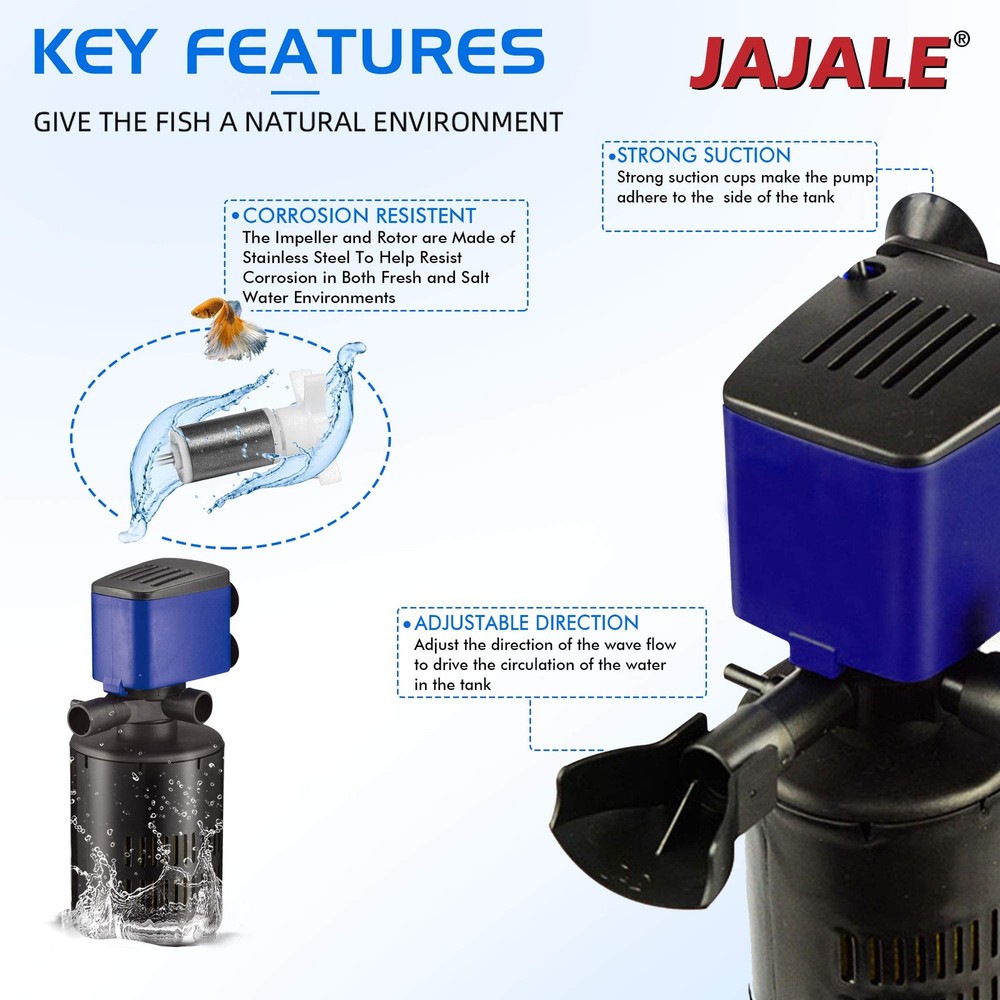 JAJALE 320 GPH Internal Filter 320 Filter, Blue; 1 Pack