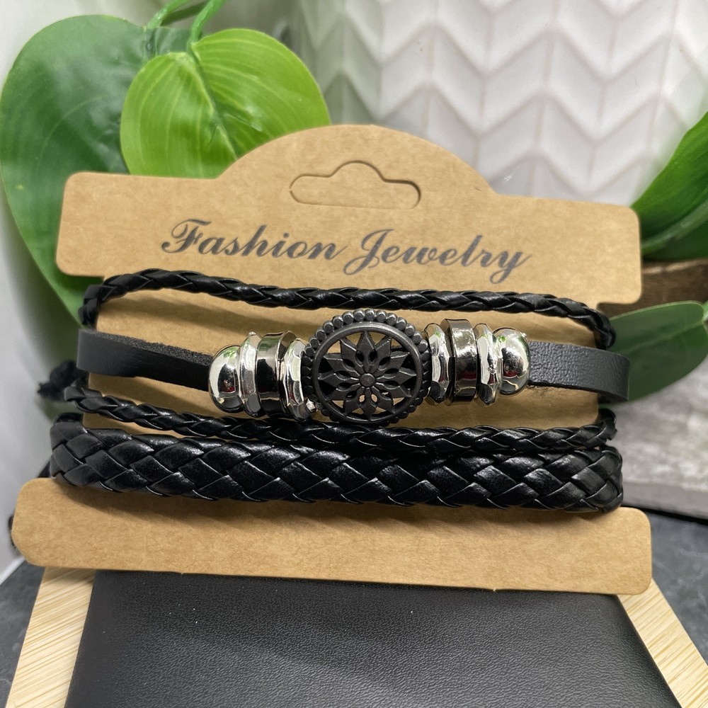 2 PC Leather Bracelet Set Stackable Adjustable Tie New Free Ship B7518