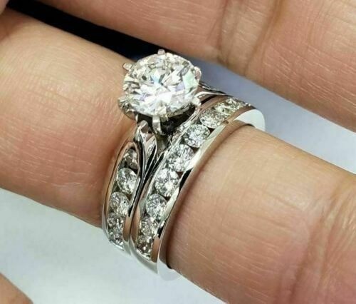 White Diamond 2.40 Ct Round Cut Lab-Created Wedding Ring Set 925 Sterling Silver