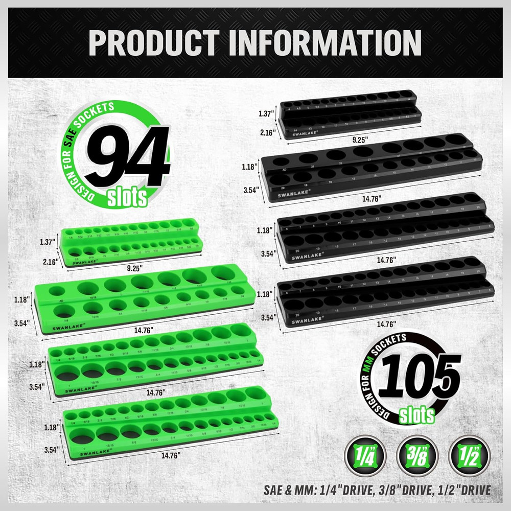 Magnetic Socket Organizer Holder Tool: 8PCS Set Includes 2PCS 1/4", 4PCS 3/8", 2