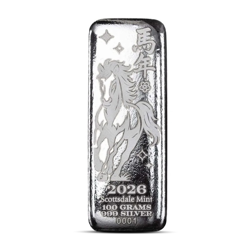 100 Gram Scottsdale Lunar Horse Silver Bar