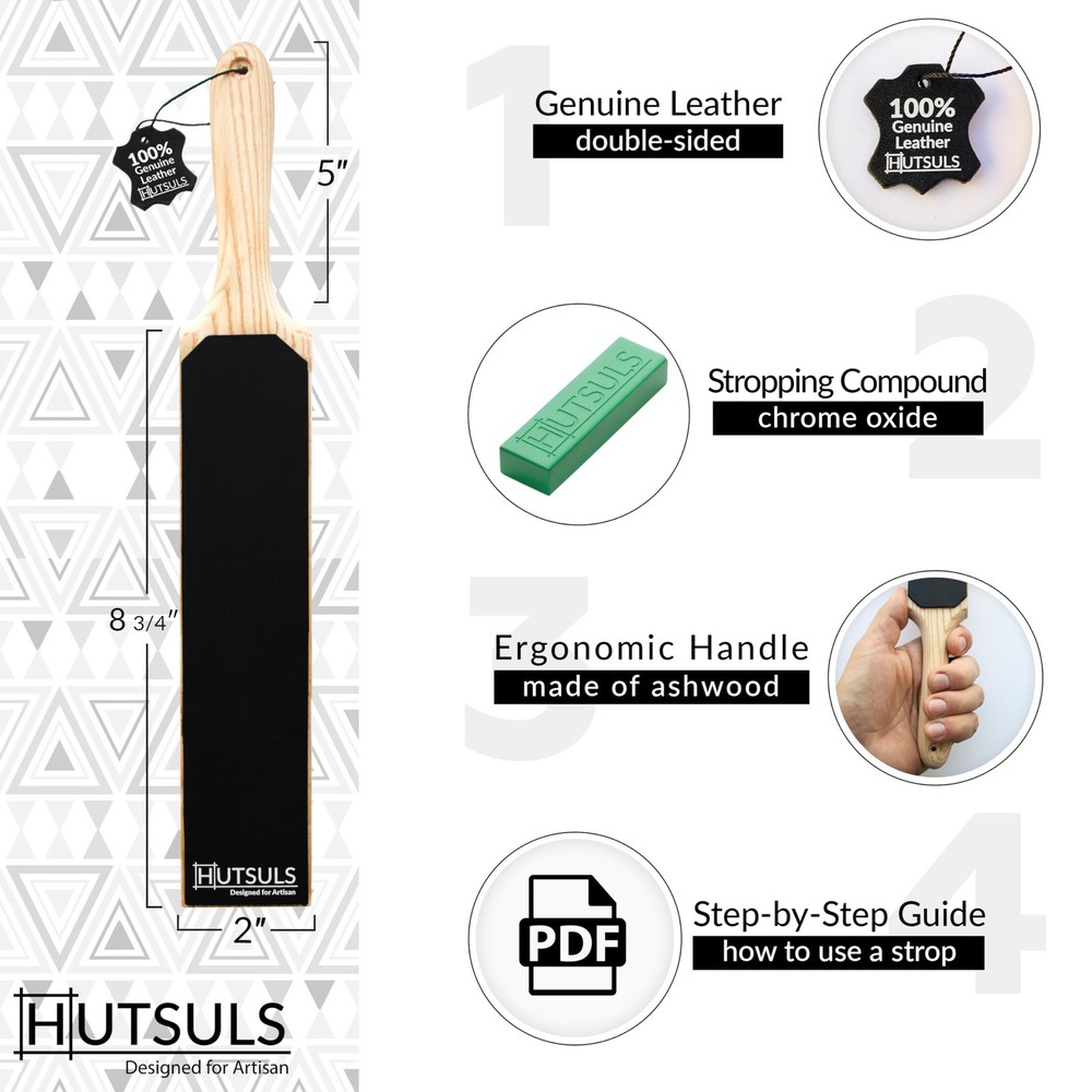 Double Sided Leather Strop Paddle Kit - Get Razor-Sharp Edges, Ergonomic Hand...