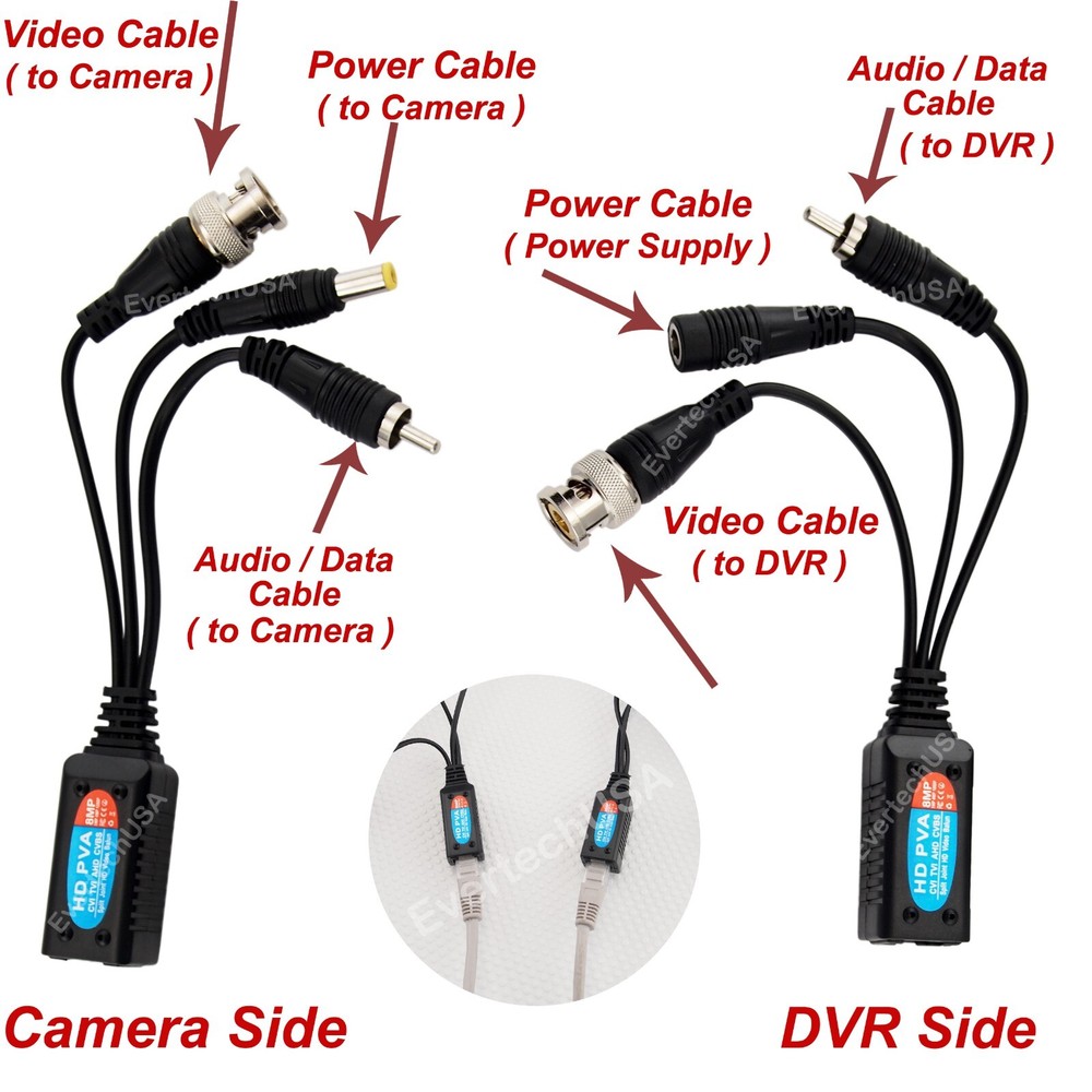 Security Camera Video Audio Power Balun Transceiver BNC Cat5 Cat6 UTP Cable