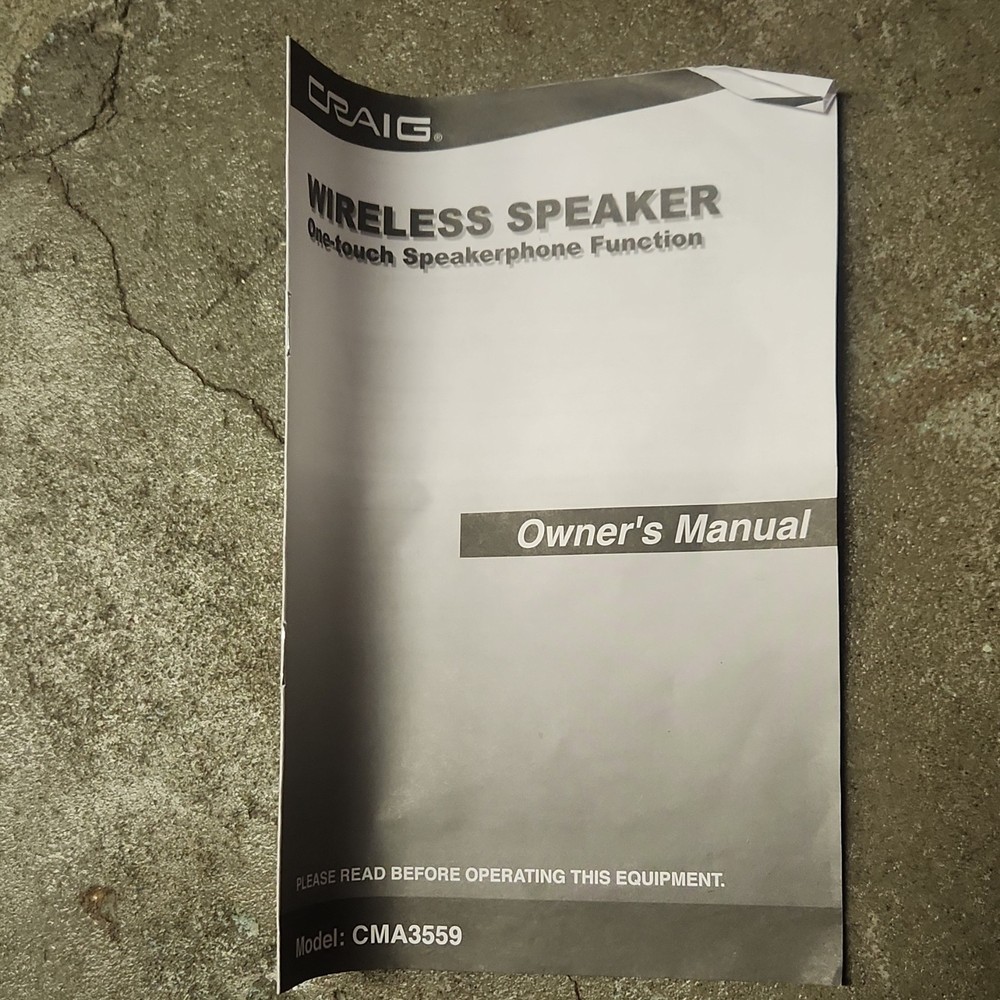 Craig Wireless Bluetooth Speaker Black One-touch Speakerphone AUX Rectangular