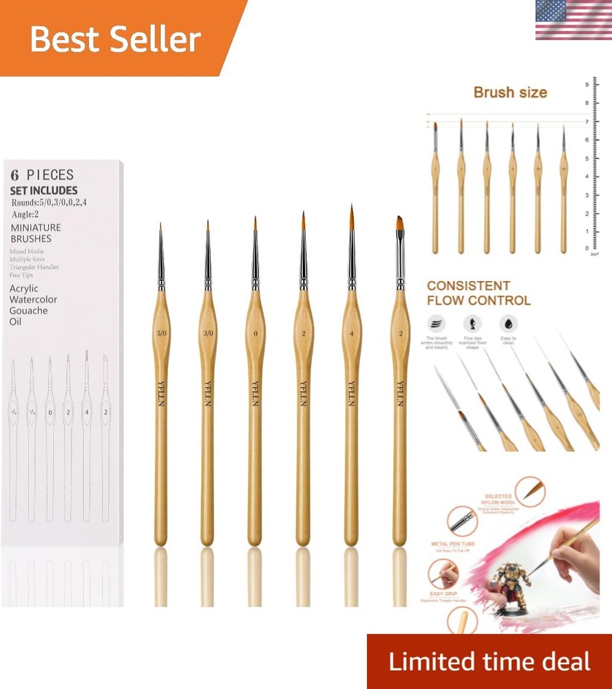 6Pcs Miniature Paint Brushes Set with Triangular Handles - for Acrylics, Oils...