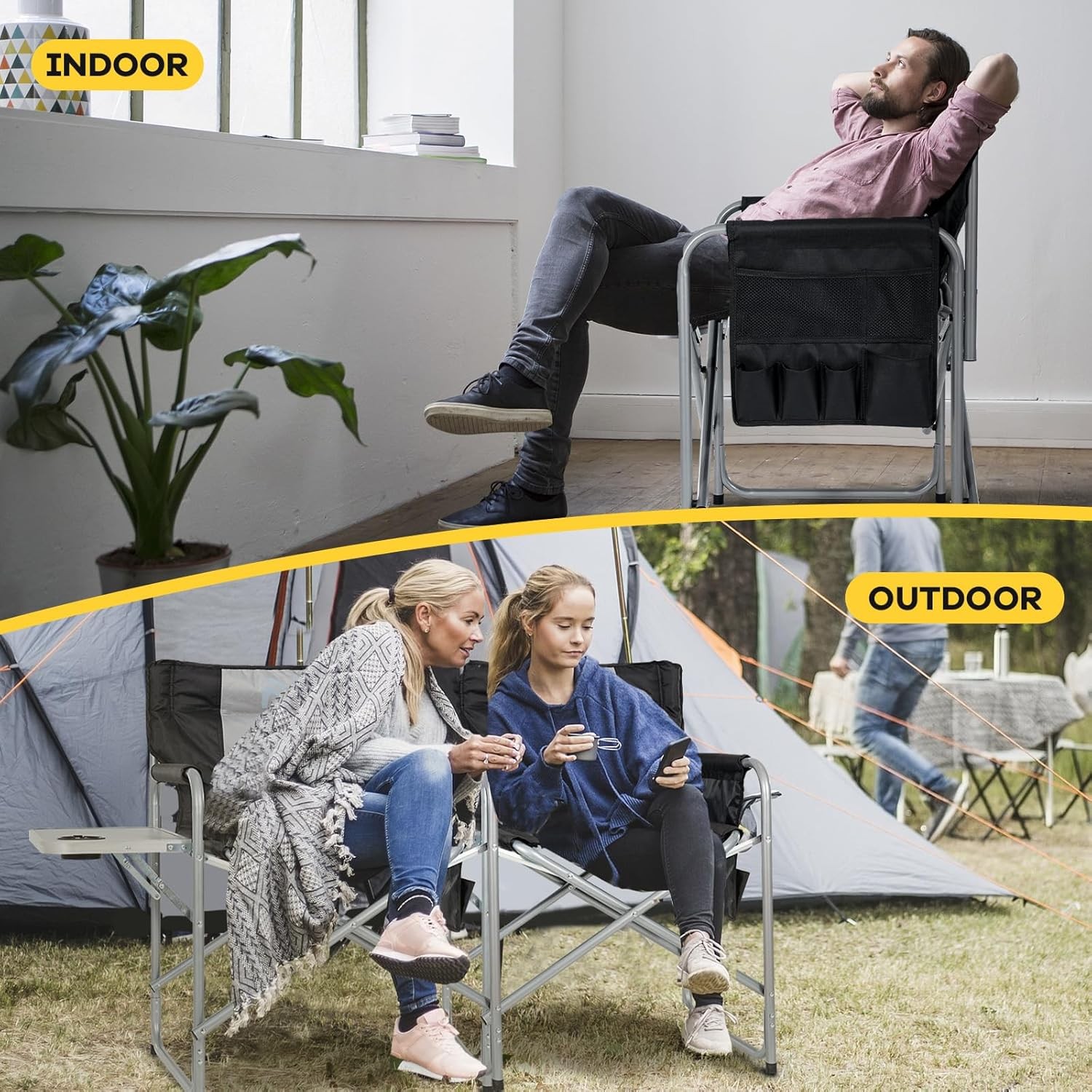 Director Chair Folding Camping Chair with Side Table Heavy Duty Portable Chair