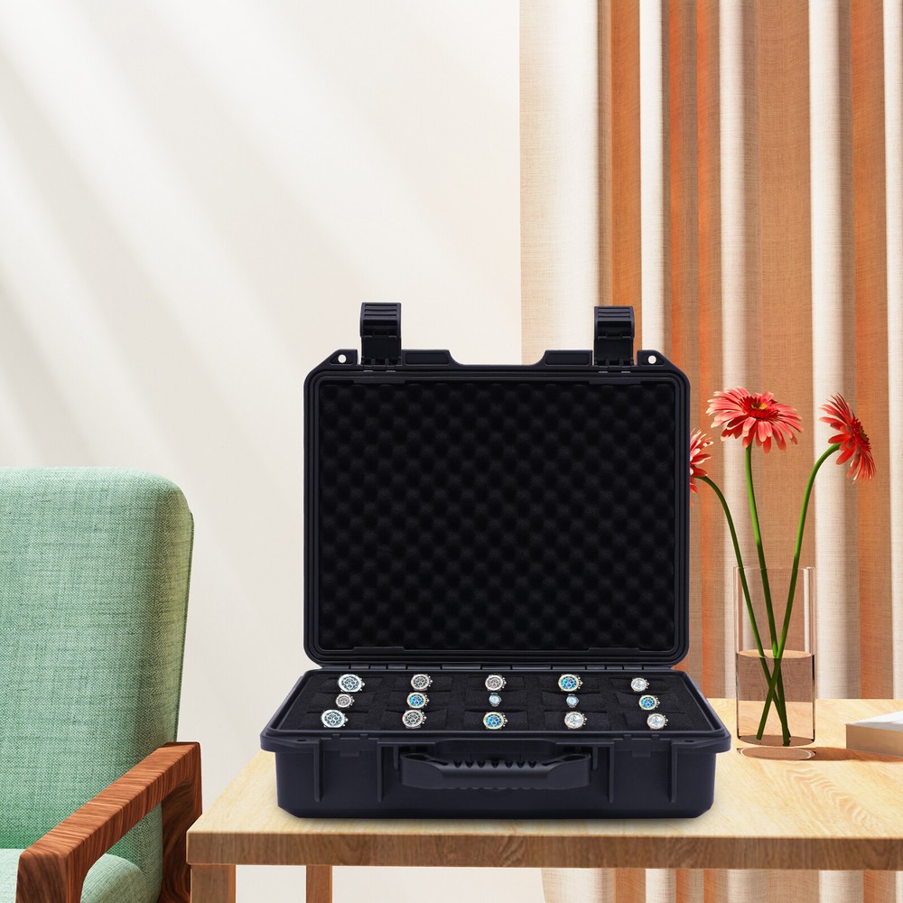 15 Slots Waterproof Plastic Suitcase Display Storage Case Watch Storage Box Case