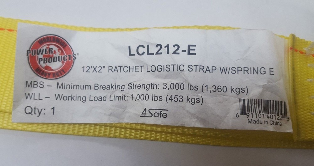GPD LCL212-E Ratchet Logistic Cargo Strap with Spring E Track 2" x 12"