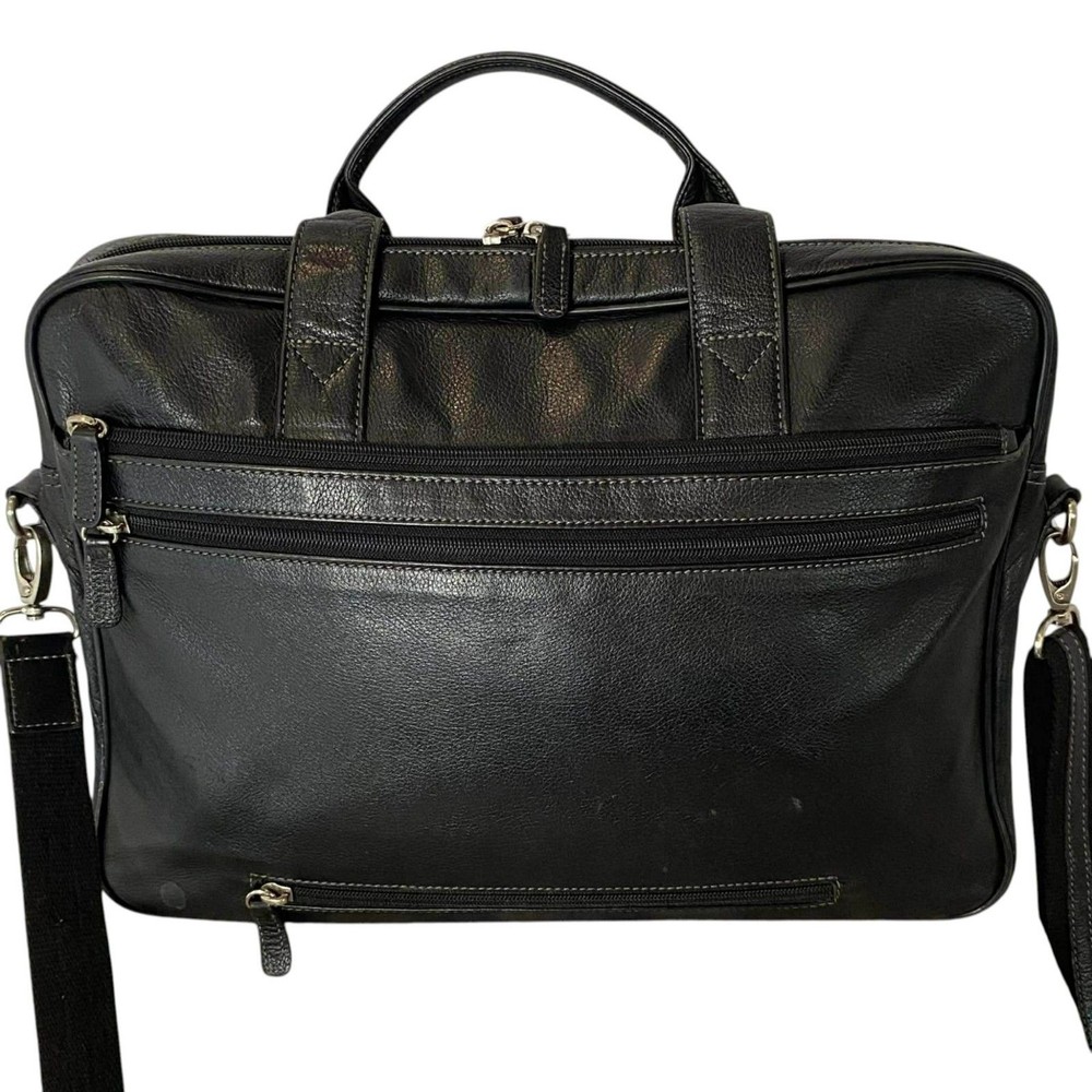 Hexagona Black Leather Briefcase Shoulder Bag Adjustable Straps