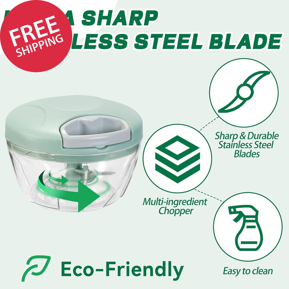 Manual Food Processor Vegetable Chopper,‌ Portable Hand Pull String Garlic Mince