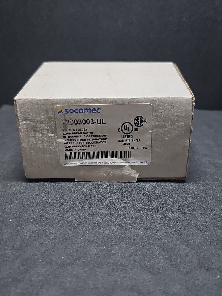 Socomec 22003003-UL Disconnect Load Break Switch 3x32A 600VAC