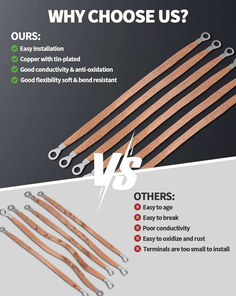 Braided Ground Wire 6 PCS 12in Engine Strap Copper